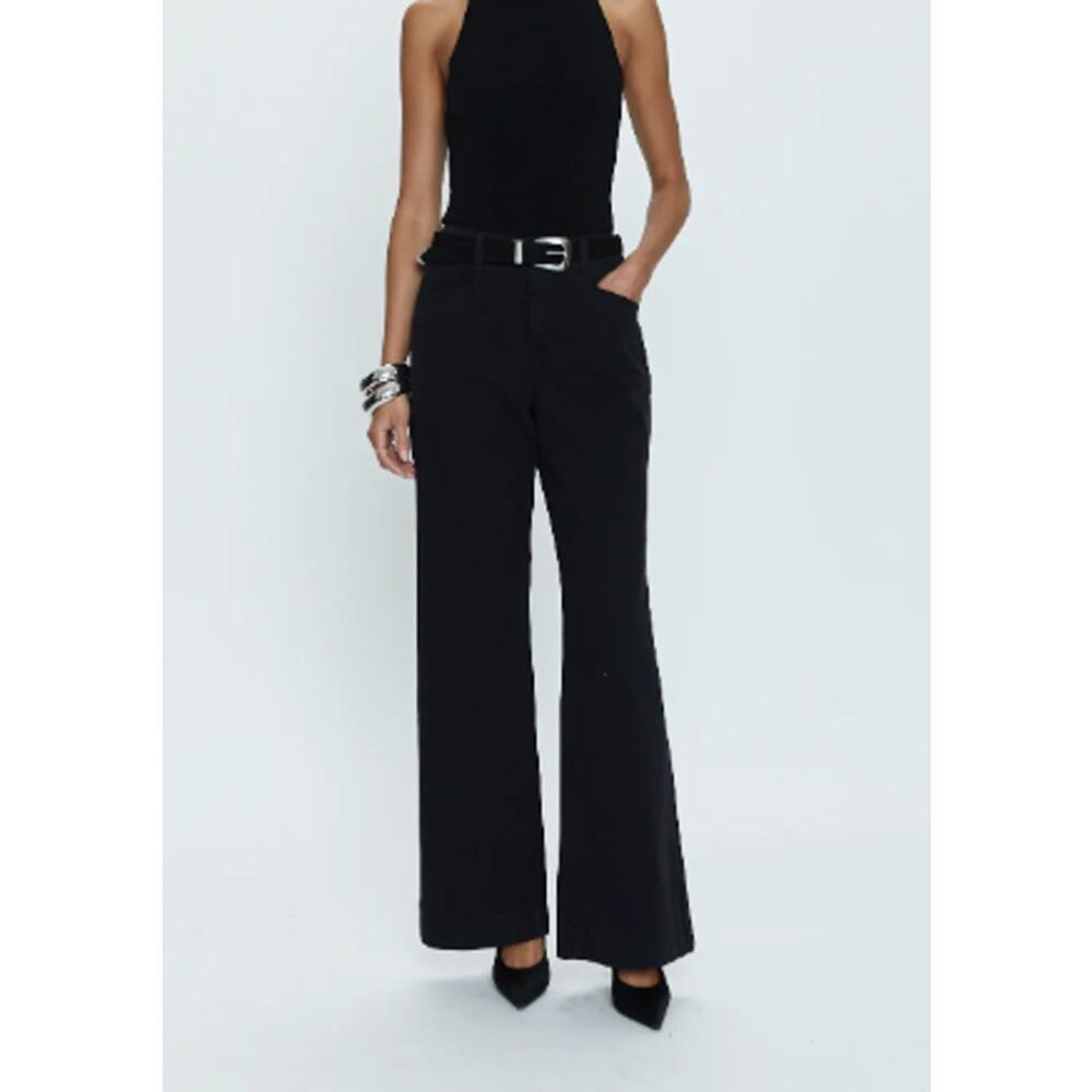 Pistola Jasmine High Rise Wide Leg Pants Black Cotton No Stretch 30